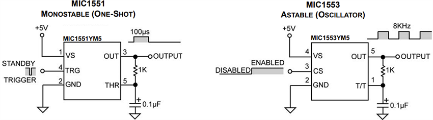 Application Circuit Diagram - Microchip Technology MIC1551/53 IttyBitty® RC Timers/Oscillators